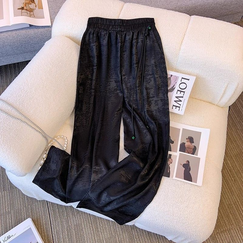 New Chinese Jacquard Wide-Leg Pants for Women Spring and Summer High-Waist Slimming Chinese Style Tang Suit Pants 2024 New Loose Casual Pants for Women White m51
