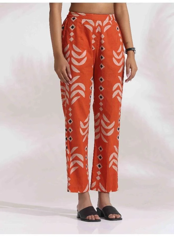ترو برونز trueBrowns Orange Cotton Solid Shirt Kurta Co-ord Set