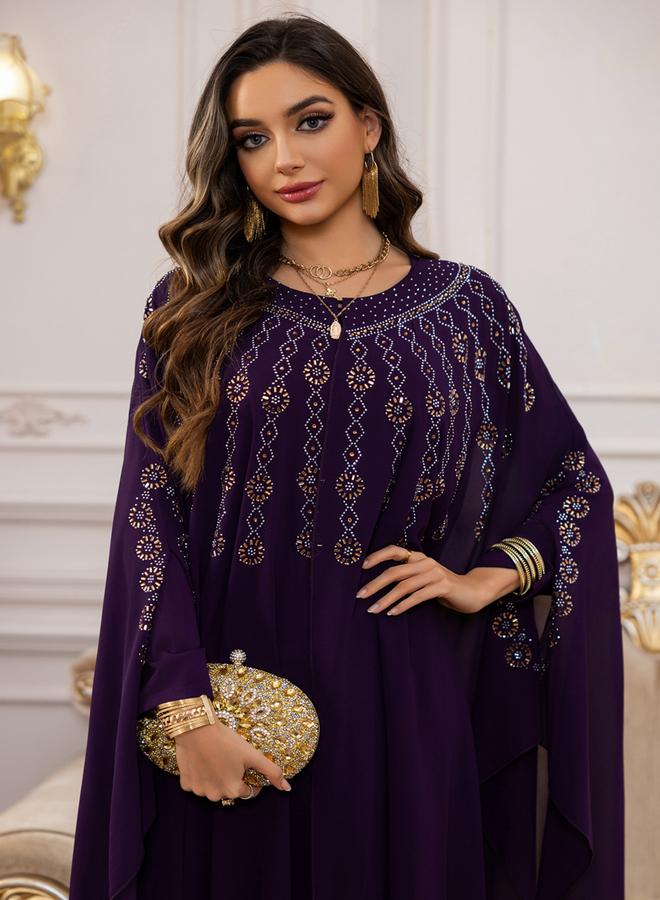 Take Two Navy Blue Embellished Cape Style Abaya and Dress Modest Set - Image 5