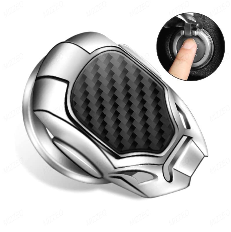 MIZZEO Car Start/Ignition Button Cover 3D Style (Design – Iron Man, Carbon Black + Silver) Alloy Switch Cover for Interior Decoration Compatible with Ford Figo Aspire - Image 2
