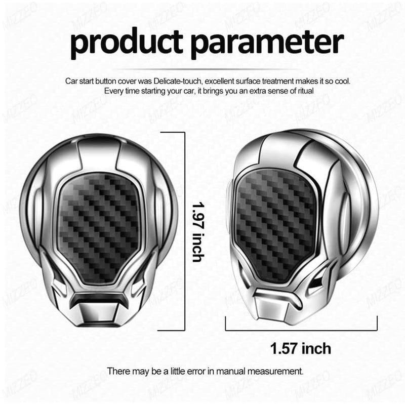 MIZZEO Car Start/Ignition Button Cover 3D Style (Design – Iron Man, Carbon Black + Silver) Alloy Switch Cover for Interior Decoration Compatible with Ford Figo Aspire - Image 3