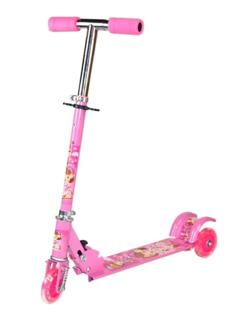 Three-wheeled children's scooter – foldable with adjustable height and fun cartoon design - Image 1