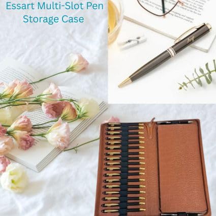 essart Premium PU Leather Men's & Women's 36 Slot Pen case Pen Organizer Pencil Case - Zippered Pen Storage Pouch for School, Work & Office Marker Case Organizer Colour Croco-Tan - Image 2
