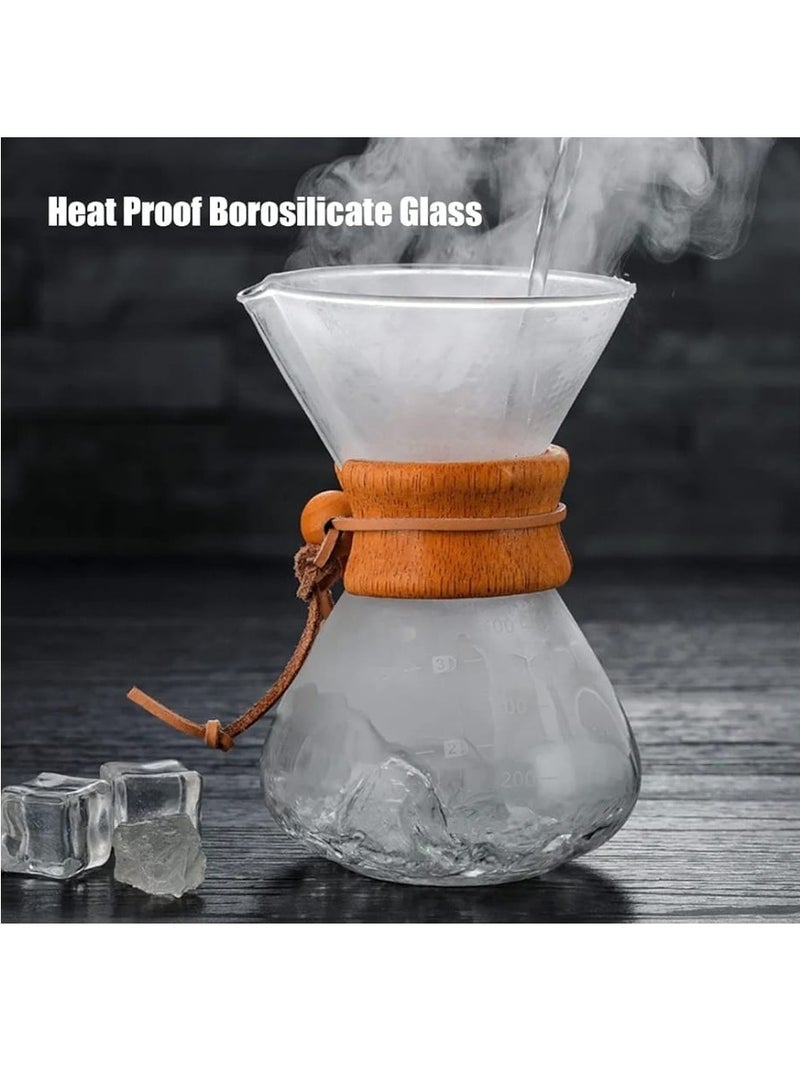 Glass Drip Coffee Pourer with Stainless Steel Filter and Wooden Ring Special for Coffee Capacity 400ml,  - Image 1