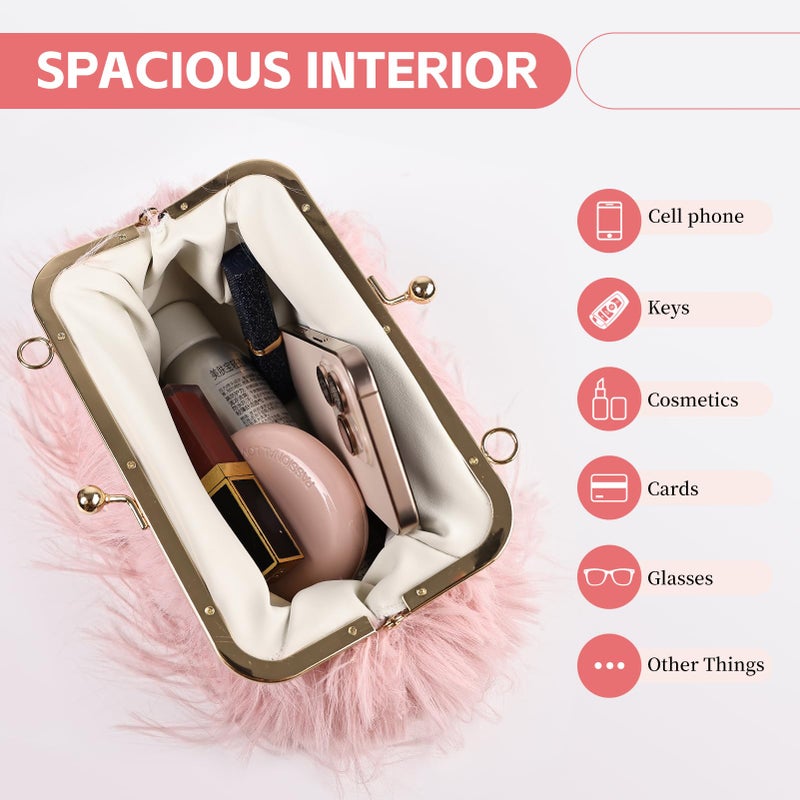 FeelfunFeather Women Clutch Purses,Fluffy Feather Evening Handbags for Wedding Party Banquet Prom Crossbody Bag with Detachable Chain(Pink) - Image 5
