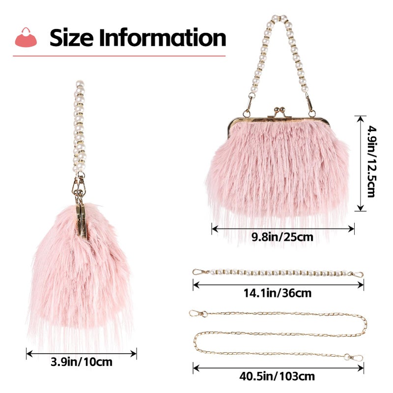 FeelfunFeather Women Clutch Purses,Fluffy Feather Evening Handbags for Wedding Party Banquet Prom Crossbody Bag with Detachable Chain(Pink) - Image 3
