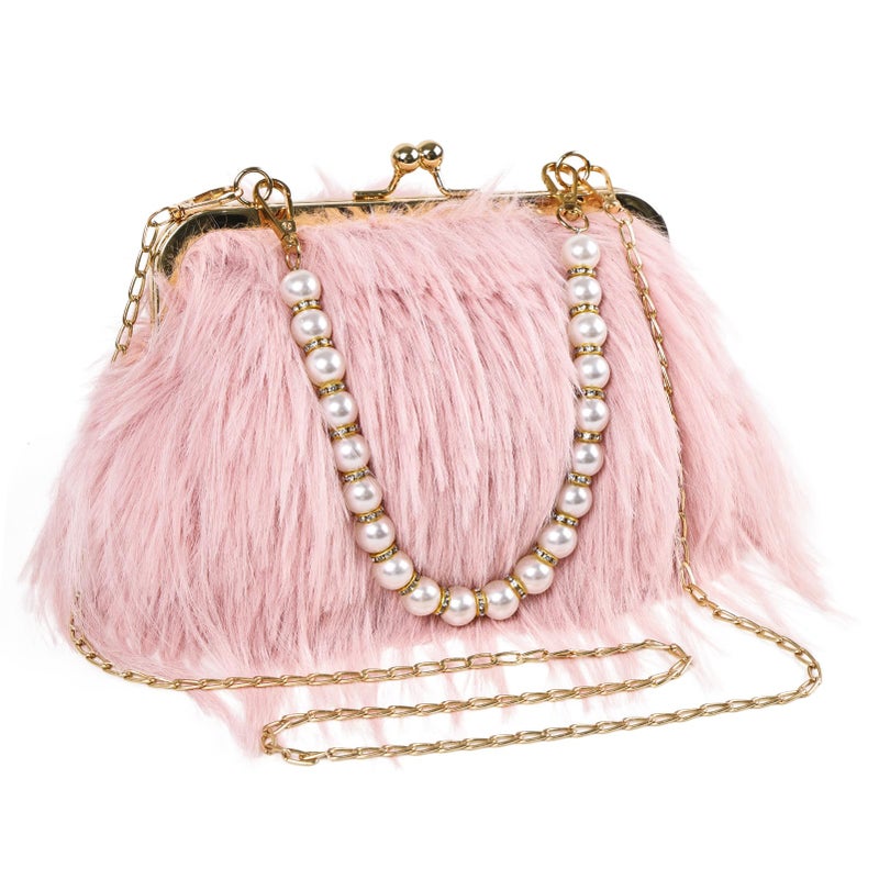 FeelfunFeather Women Clutch Purses,Fluffy Feather Evening Handbags for Wedding Party Banquet Prom Crossbody Bag with Detachable Chain(Pink) - Image 1
