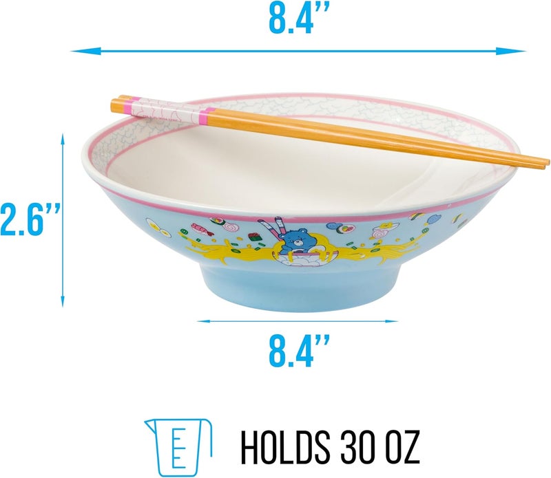 Silver Buffalo Care Bears Grumpy Bear Foodie Eating Sushi and Noodles Ceramic Ramen Noodle Rice Bowl with Chopsticks Microwave Safe 30 Ounces - Image 2