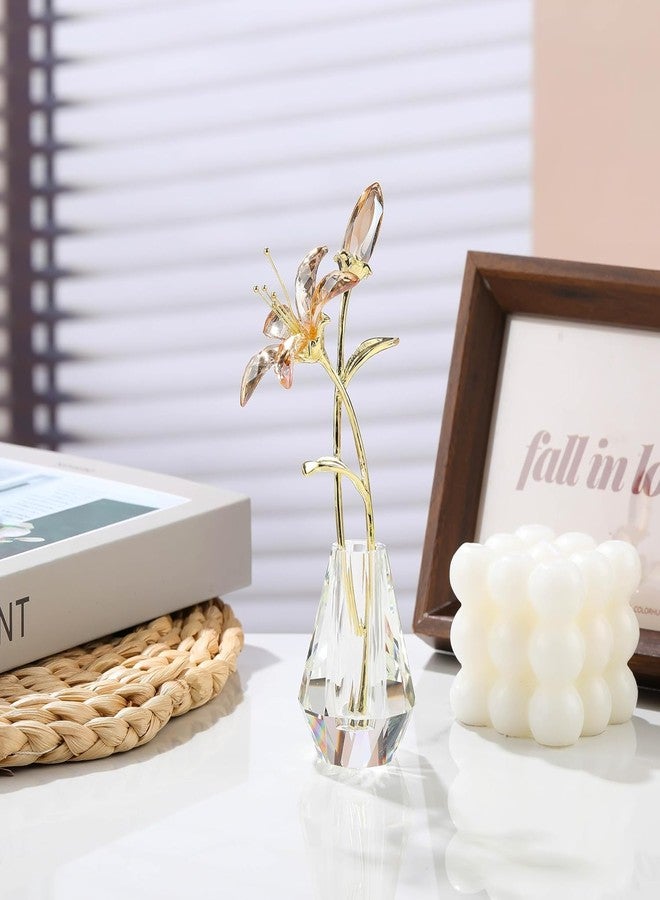 Movdyka Champagne Crystal Lily Flower Figurine with Stems - Handmade Collectible Statue for Decoration Mothers Day Centerpiece Valentines Day Bridal Shower Gift - Image 4