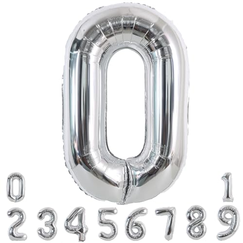 TONIFUL 40 Inch Silver Large Numbers Balloons 09 Number 0 Digital 0 Helium Foil Mylar Big Number Balloons for 2026 Graduation New Year Eve Birthday Party Anniversary Supplies Decorations - Image 1