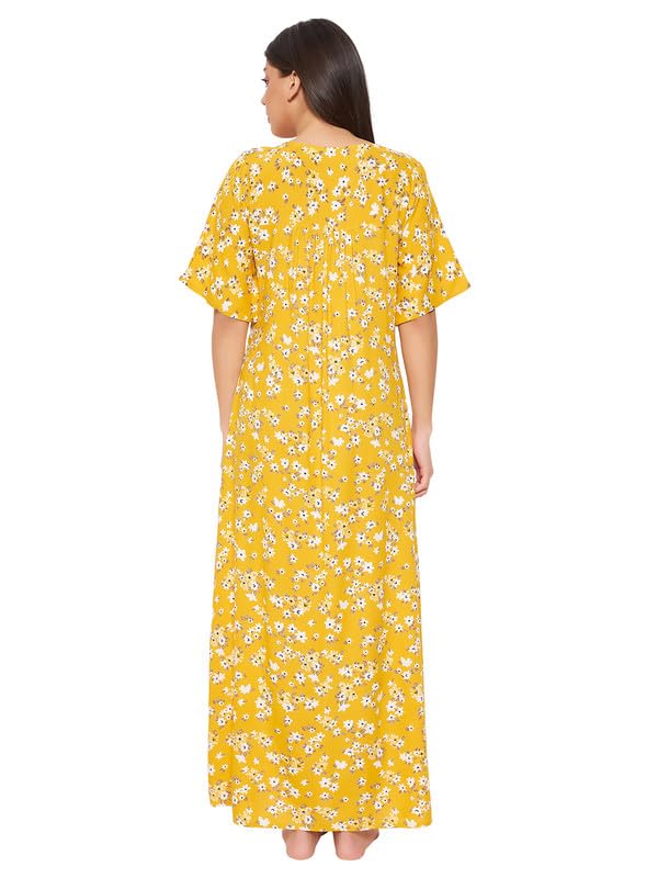 Clovia Women's Rayon Printed Long Night Dress (NS5203P02_Yellow_L) - Image 5