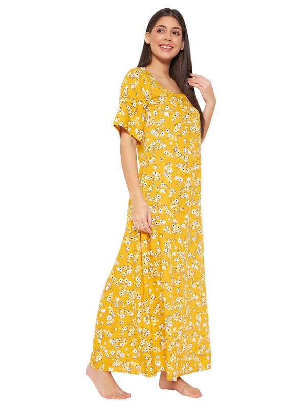 Clovia Women's Rayon Printed Long Night Dress (NS5203P02_Yellow_L) - Image 4