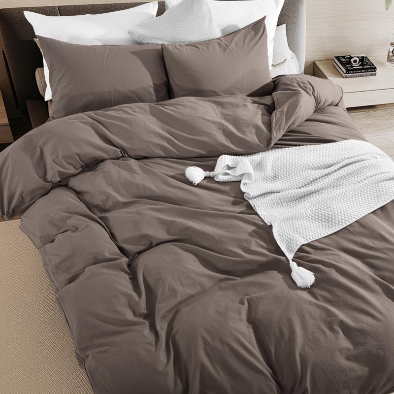 NEXHOME PRO مجموعة غطاء لحاف Nexhome Pro 100 ٪ من القطن المغسول Super King 108 "x98" "LONENT LONEN ORNEN ORGINIC LOOK 3 قطع الفراش مجموعة من الكتان الدافئ رماديًا مع إغلاق سحاب وناعم (بدون لزيمة) - Image 4