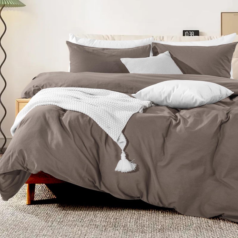 NEXHOME PRO مجموعة غطاء لحاف Nexhome Pro 100 ٪ من القطن المغسول Super King 108 "x98" "LONENT LONEN ORNEN ORGINIC LOOK 3 قطع الفراش مجموعة من الكتان الدافئ رماديًا مع إغلاق سحاب وناعم (بدون لزيمة) - Image 3