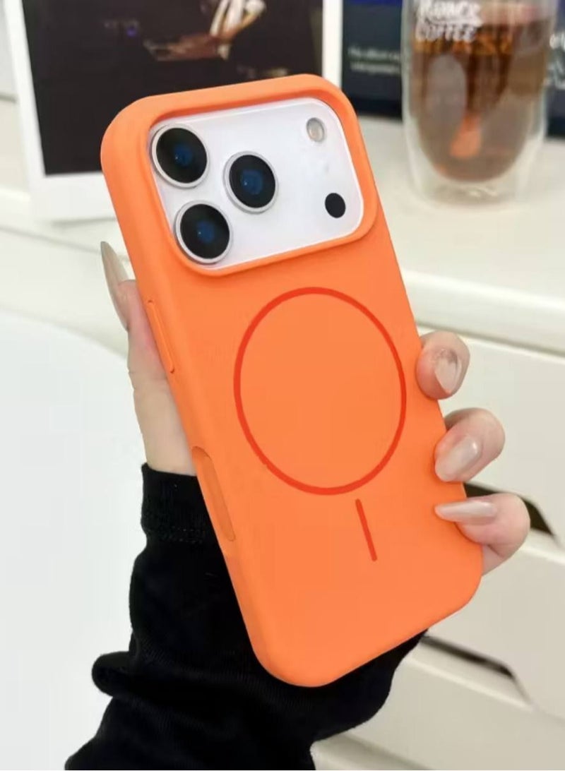Denx Silicone Case for iPhone 17 Pro Case with MagSafe, Supports Magnetic Charging, Slim Liquid Silicone Case, Shock Proof Protection, (Orange).