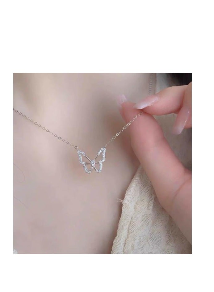 Pure Silver Light Luxury Niche Design Butterfly Necklace As A Birthday Gift For Girlfriend And Best Friend - Image 2