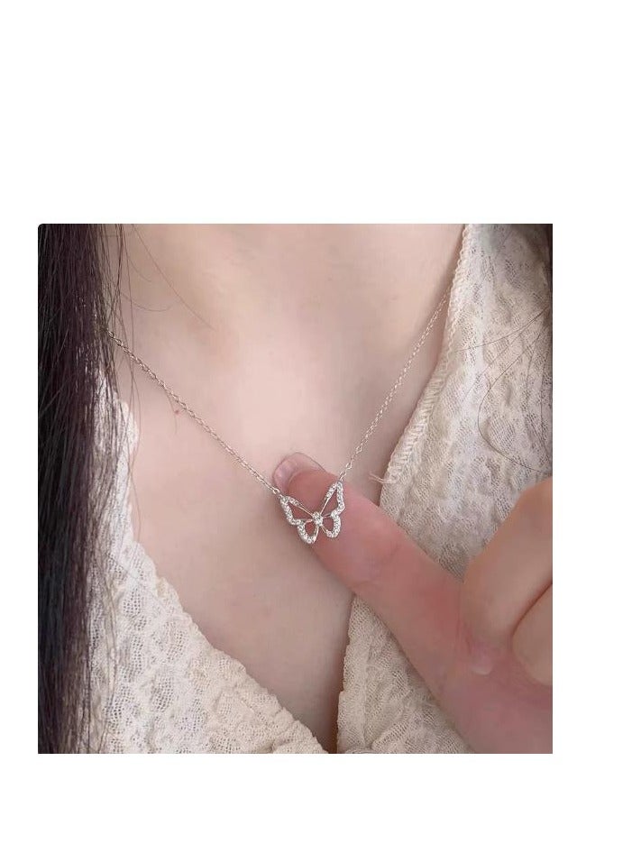 Pure Silver Light Luxury Niche Design Butterfly Necklace As A Birthday Gift For Girlfriend And Best Friend - Image 3