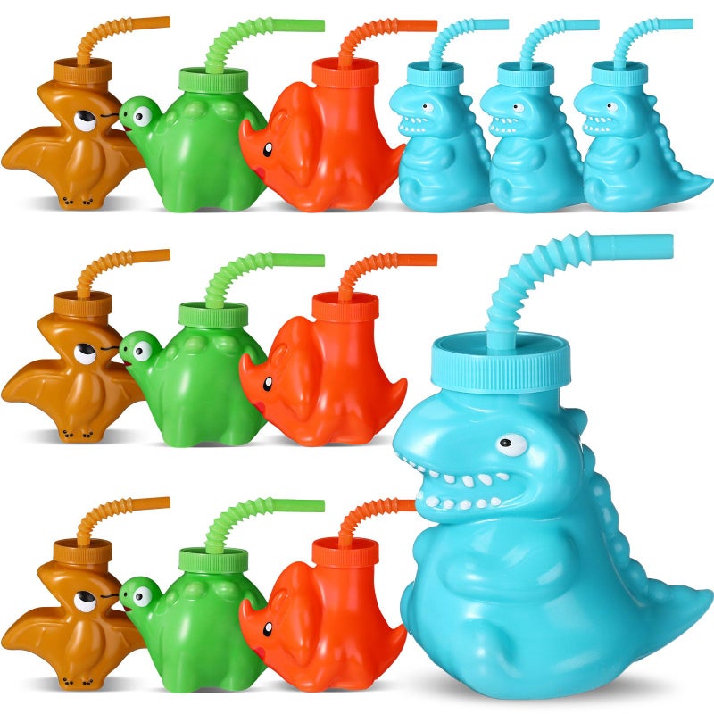 Maxcheck 12 Pieces Dinosaur Cups with Straws and Lids 10oz Dinosaur Party Favor Cups Bulk Plastic Dino Theme Party Supplies Reusable for Dino Birthday Decorations Safari Jungle - Image 2