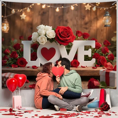 Dormirpilow Valentine's Day Backdrop 7x5ft, Polyester Brown Wood Love Heart Roses Photography Backdrops, Wedding Bride Shower Proposal Confession Photo Props for Party Decorations - Image 5