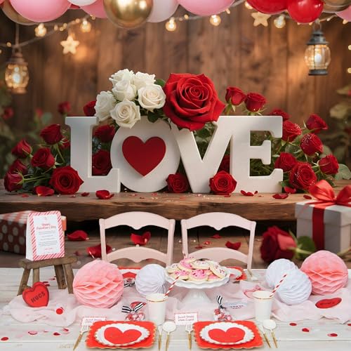 Dormirpilow Valentine's Day Backdrop 7x5ft, Polyester Brown Wood Love Heart Roses Photography Backdrops, Wedding Bride Shower Proposal Confession Photo Props for Party Decorations - Image 3