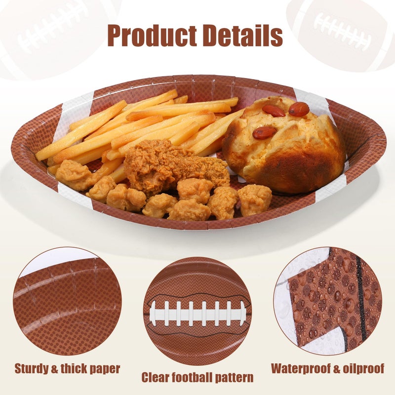 TURSTIN 25 Pieces Football Themed Disposable Paper Plates Football Party Supplies Food Serving Tray for Football Birthday Party Decorations Sports Game Day Serveware, 11.6 x 7.8 Inches - Image 3