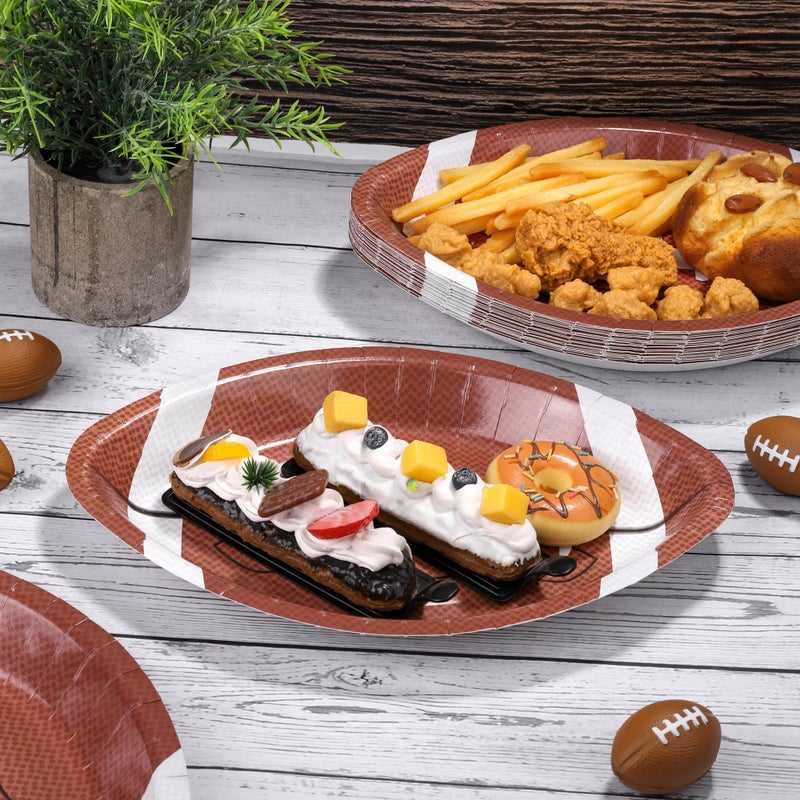 TURSTIN 25 Pieces Football Themed Disposable Paper Plates Football Party Supplies Food Serving Tray for Football Birthday Party Decorations Sports Game Day Serveware, 11.6 x 7.8 Inches - Image 4