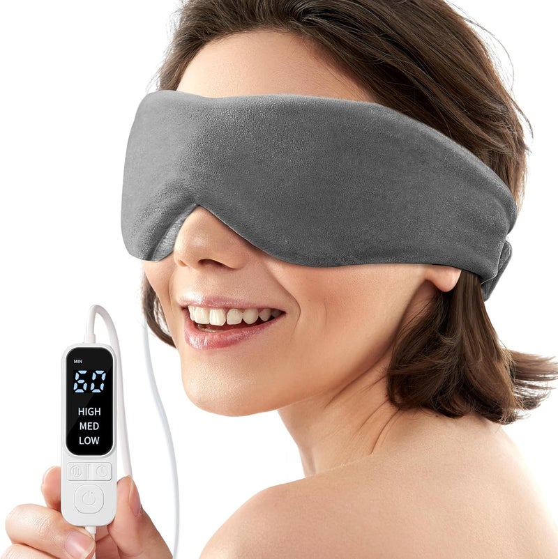 YFONG Heated Eye Mask, Warm Eye Compress Mask for Dry Eyes, Eye Heating Pad with Temperature & Timer Control, Dry Eye Mask for Relax & Reduce Eye Strain Dry Eye MGD Improve Sleep (Grey)