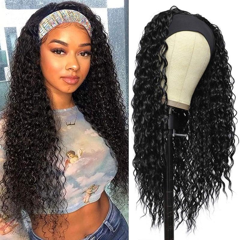 G&T Wig GT Wig Headband Wigs for Black Women Wet and Wavy Headband Wig Curly Wave Synthetic Wigs Glueless Heat Resistant Long Wigs for Daily Party Use 24 inches