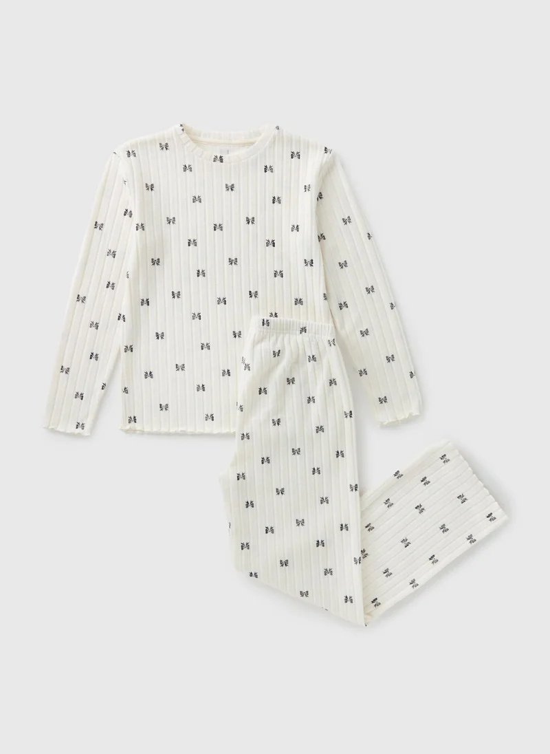 Matalan Girls White Bow Ribbed Pyjama Set