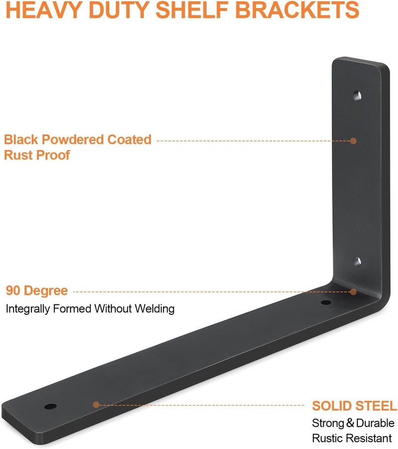 Aunulahca Heavy Duty Shelf Brackets 10 Inch, 6 Pack Floating Shelf Brackets, L Wall Shelf Bracket for DIY Decorative with Mounting Hardware - Image 2
