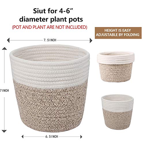 Oradrem Cotton Rope Plant Basket Modern Woven Basket for 6" Flower Pot Floor Indoor Planters,Rustic Home Decor Storage Organizer H6 3/4" x W6 1/2" - Image 2