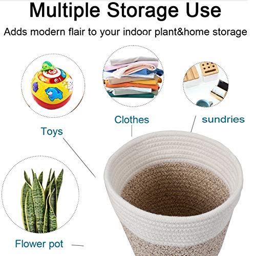 Oradrem Cotton Rope Plant Basket Modern Woven Basket for 6" Flower Pot Floor Indoor Planters,Rustic Home Decor Storage Organizer H6 3/4" x W6 1/2" - Image 5