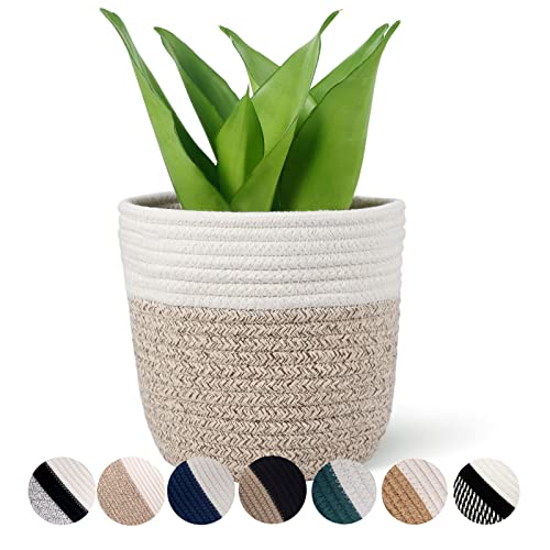 Oradrem Cotton Rope Plant Basket Modern Woven Basket for 6" Flower Pot Floor Indoor Planters,Rustic Home Decor Storage Organizer H6 3/4" x W6 1/2" - Image 1
