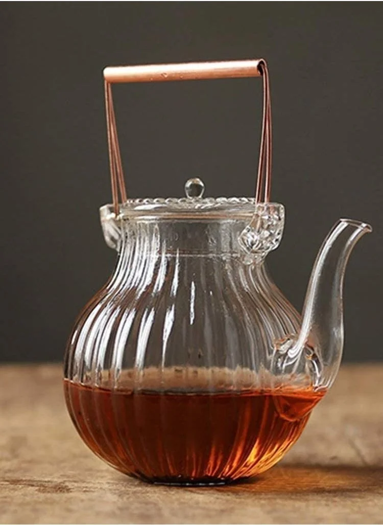 1Chase Borosilicate Ridged Glass Teapot With Copper Handle 600 ML
