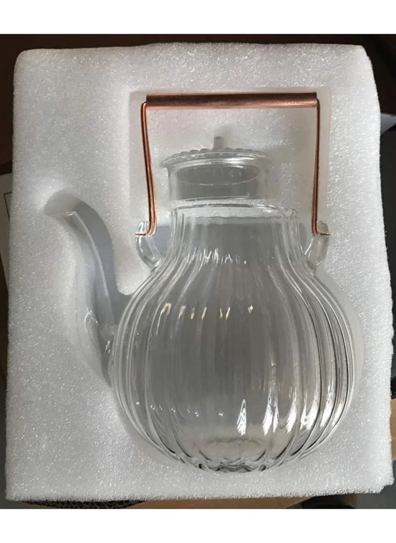 1Chase Borosilicate Ridged Glass Teapot With Copper Handle 600 ML