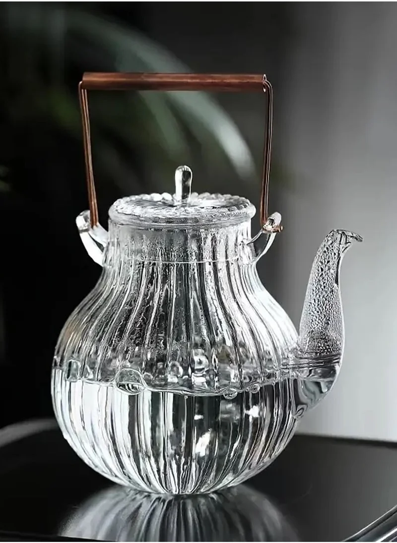 1Chase Borosilicate Ridged Glass Teapot With Copper Handle 600 ML