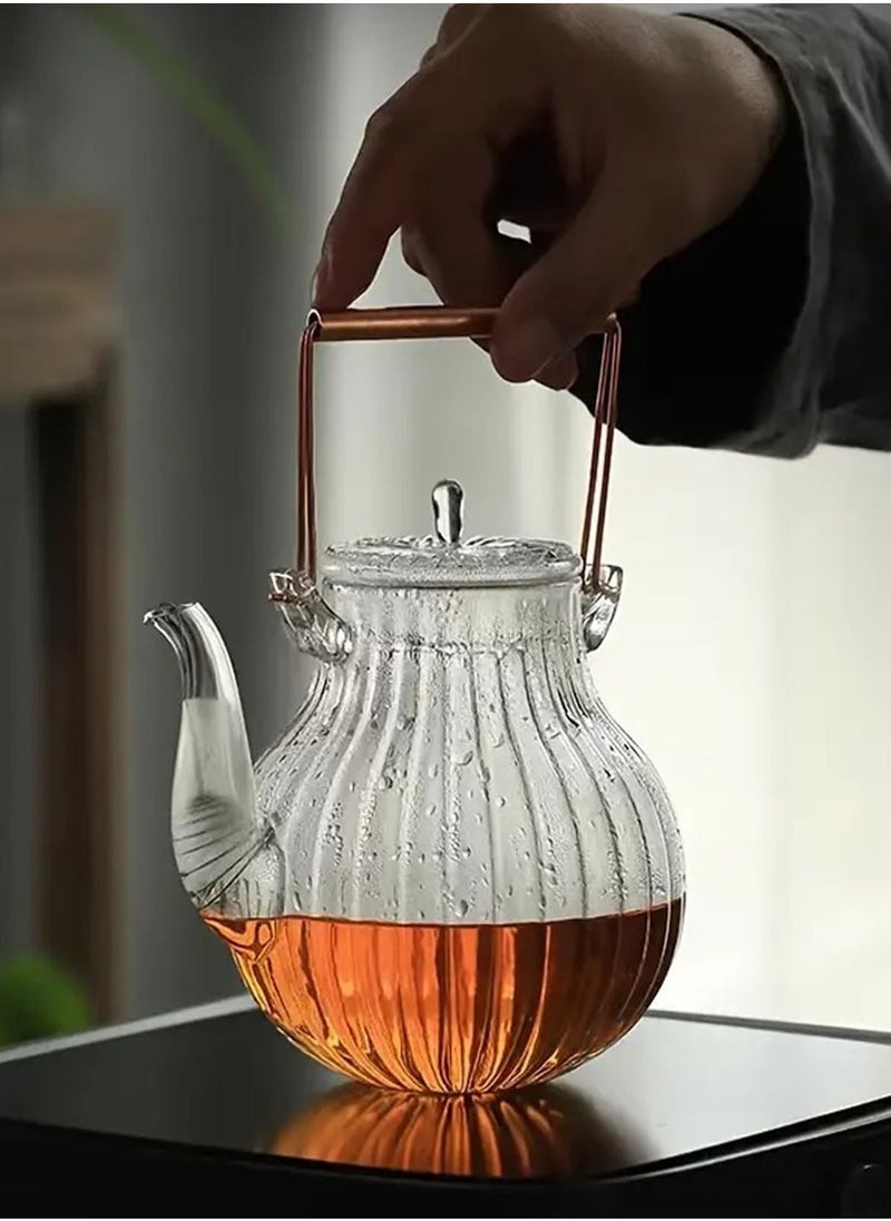 Borosilicate Ridged Glass Teapot With Copper Handle 600 ML - pzsku/Z6AE67F1743C16FDDAD34Z/45/_/1737028042/44a10f23-61a2-46b7-8e90-a46a60abcee3