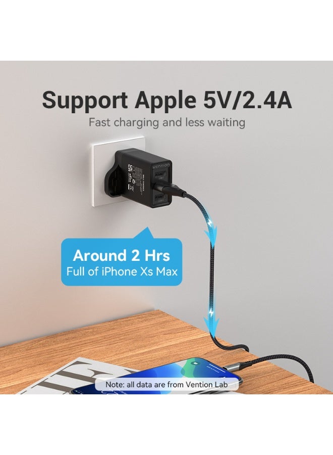 VENTION 3-port USB(A+A+A) Wall Charger(12W/12W/12W) UK-Plug Black Model # FEAB0-UK - Image 4