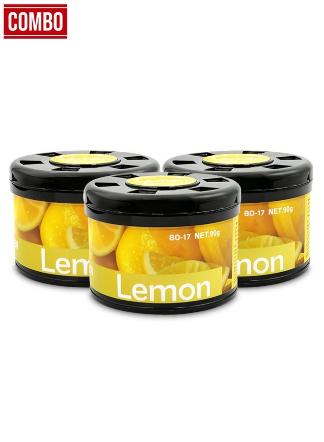 معطر جو بلاك أودور برائحة الليمون، عبوة من 3 قطع بوزن 90 جرام لكل قطعة، معطر جو للسيارة غني بالزيوت العطرية، مزيل روائح جل يدوم طويلاً لوضعه على لوحة القيادة، حامل الأكواب، المنزل، المكتب، غرفة النوم، خزانة الملابس، تصميم مانع للتسرب. - Image 1