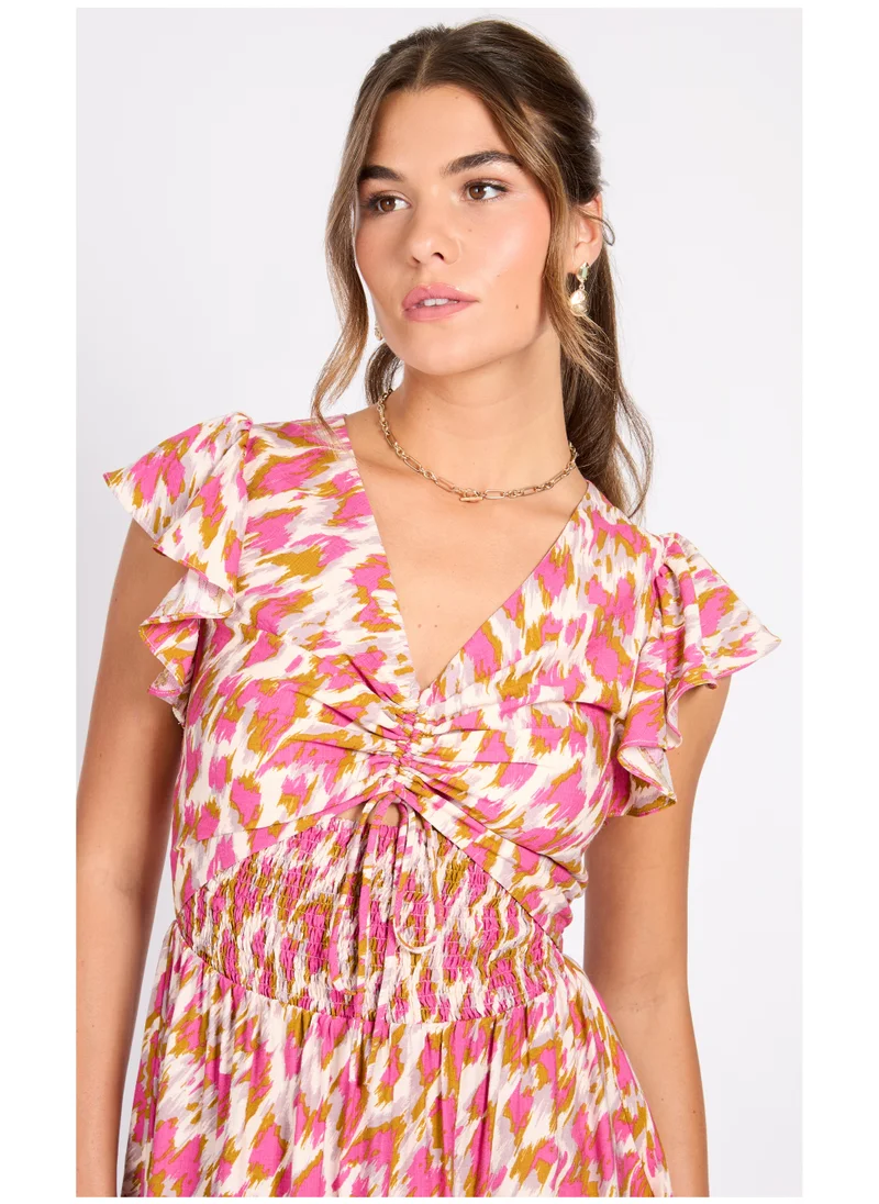 ليتل مسترس Printed Flutter Sleeve Dress