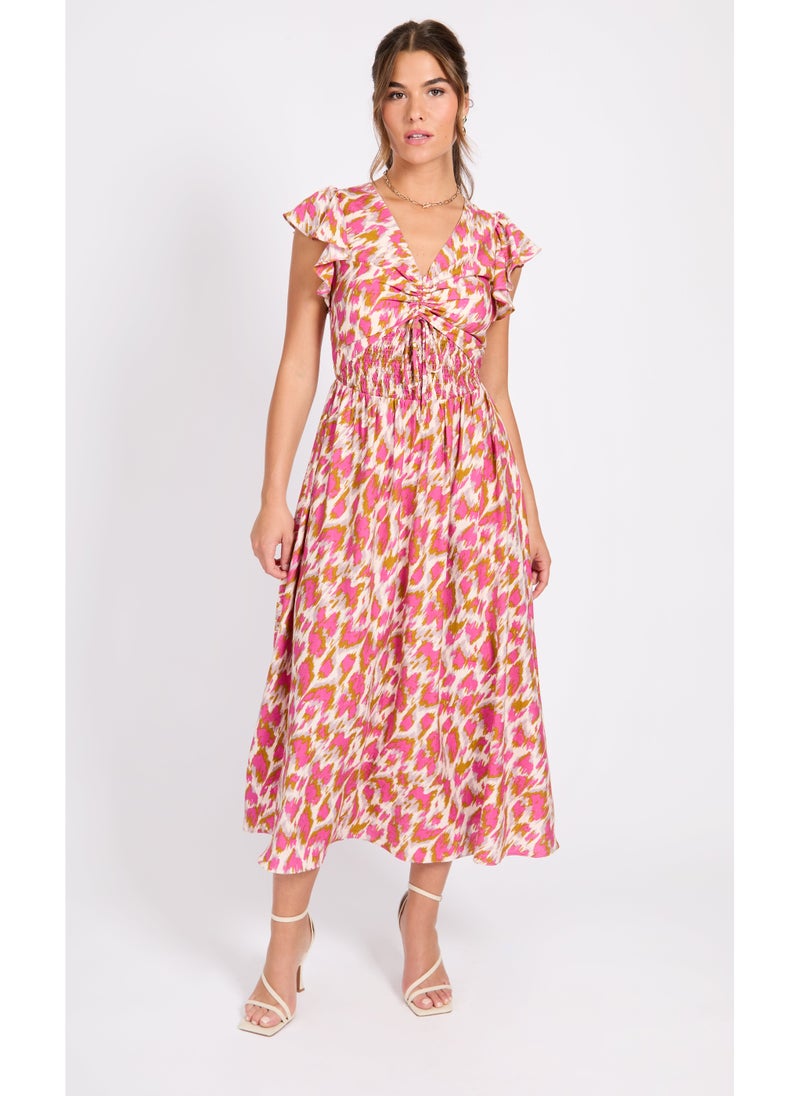 Little Mistress Printed Flutter Sleeve Dress  - Image 1