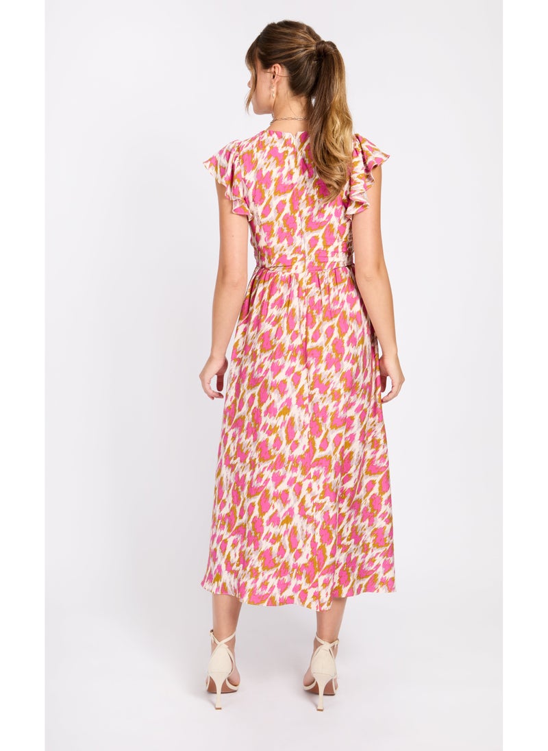 Little Mistress Printed Flutter Sleeve Dress  - Image 2