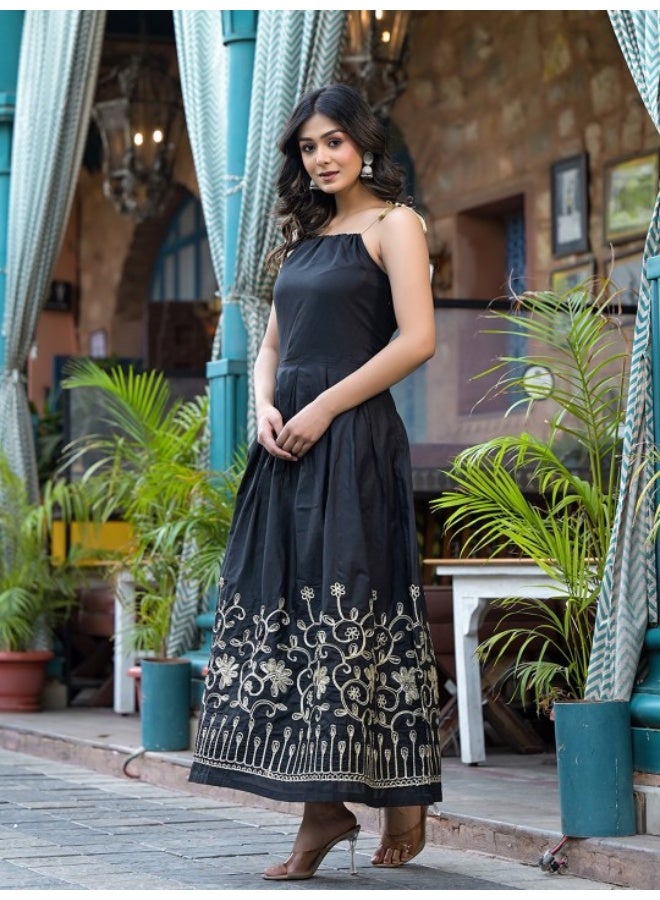 AKS Black Gota Embroidered Maxi Dress  - Image 4