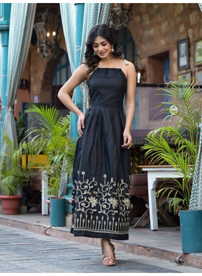 AKS Black Gota Embroidered Maxi Dress  - Image 1