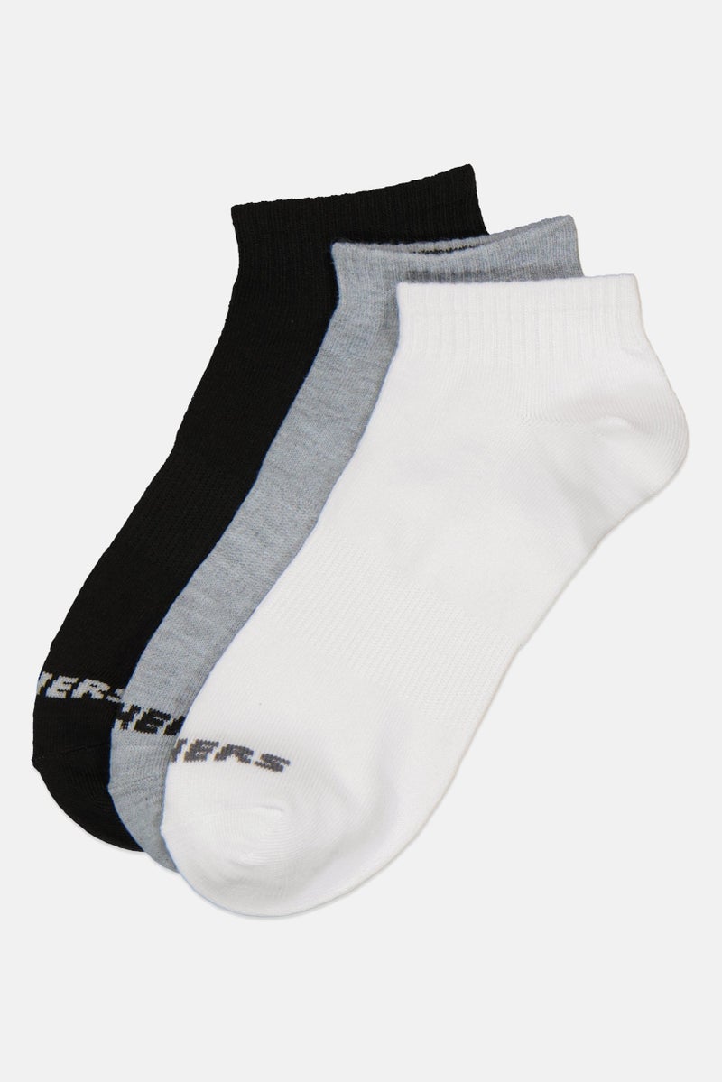 SKECHERS Men 3 Pairs Brand Logo Ankle Socks, Multicolor - Image 1