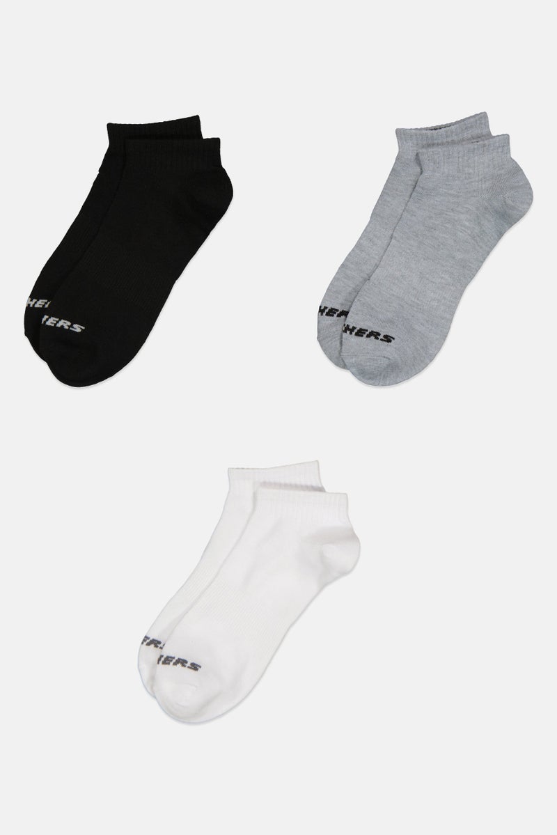 SKECHERS Men 3 Pairs Brand Logo Ankle Socks, Multicolor - Image 2