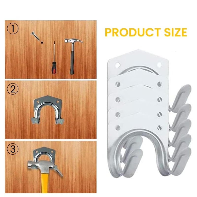 Serplex 10Pcs Metal Hooks Wall Mount DualHook Wall Hooks with Screws Drywall Anchors Screwdriver Tool Multipurpose Wall Hooks for Wardrobe Garage Kitchen Bathroom Gardening - Image 3