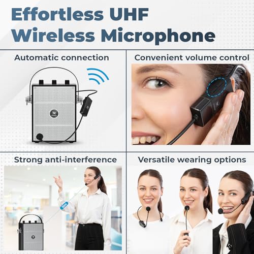HW HAOWORKS Voice Amplifier, Portable PA System with Wireless Headset Mic & Speaker, 50W Bluetooth Portable Microphone and Speaker for Teachers, Public Speaking, Events, Hands-Free Megaphone with Strap - S98 - Image 5