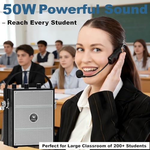 HW HAOWORKS Voice Amplifier, Portable PA System with Wireless Headset Mic & Speaker, 50W Bluetooth Portable Microphone and Speaker for Teachers, Public Speaking, Events, Hands-Free Megaphone with Strap - S98 - Image 2