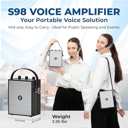 HW HAOWORKS Voice Amplifier, Portable PA System with Wireless Headset Mic & Speaker, 50W Bluetooth Portable Microphone and Speaker for Teachers, Public Speaking, Events, Hands-Free Megaphone with Strap - S98 - Image 4